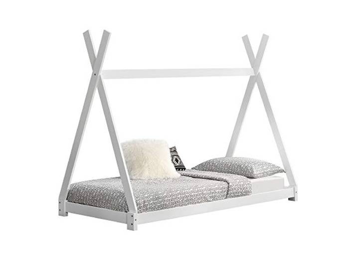 [en.casa] Kinderbett Onejda in Tipi-Design Bodenbett Jugendbett aus Kiefernholz Weiß 90 x 200 cm