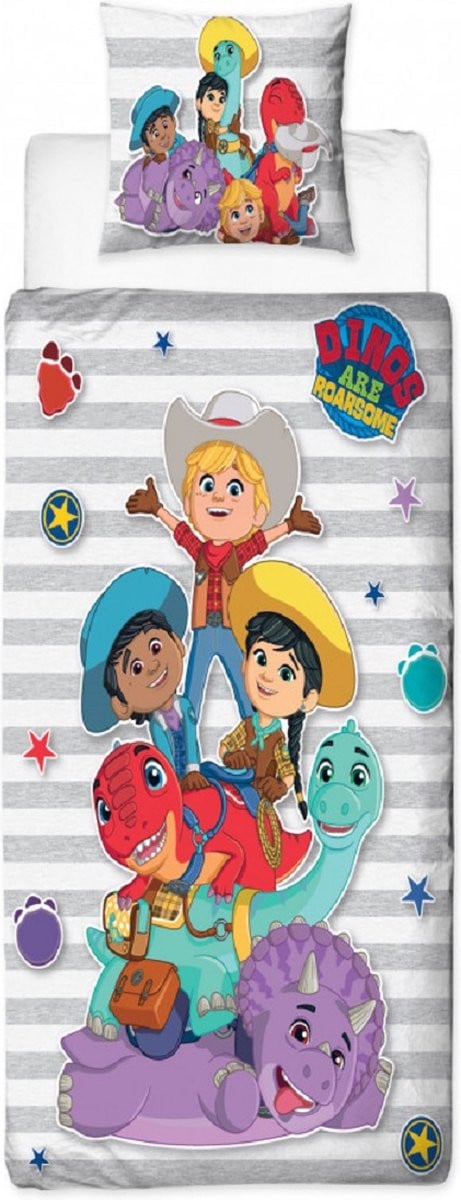 Characterworld Dino Ranch eenpersoons dekbedovertrek met 1 kussensloop, 135 x 200 cm