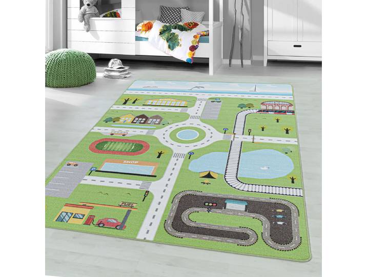 Kinderteppich Play Stadt 140 x 200cm Grün/Grün