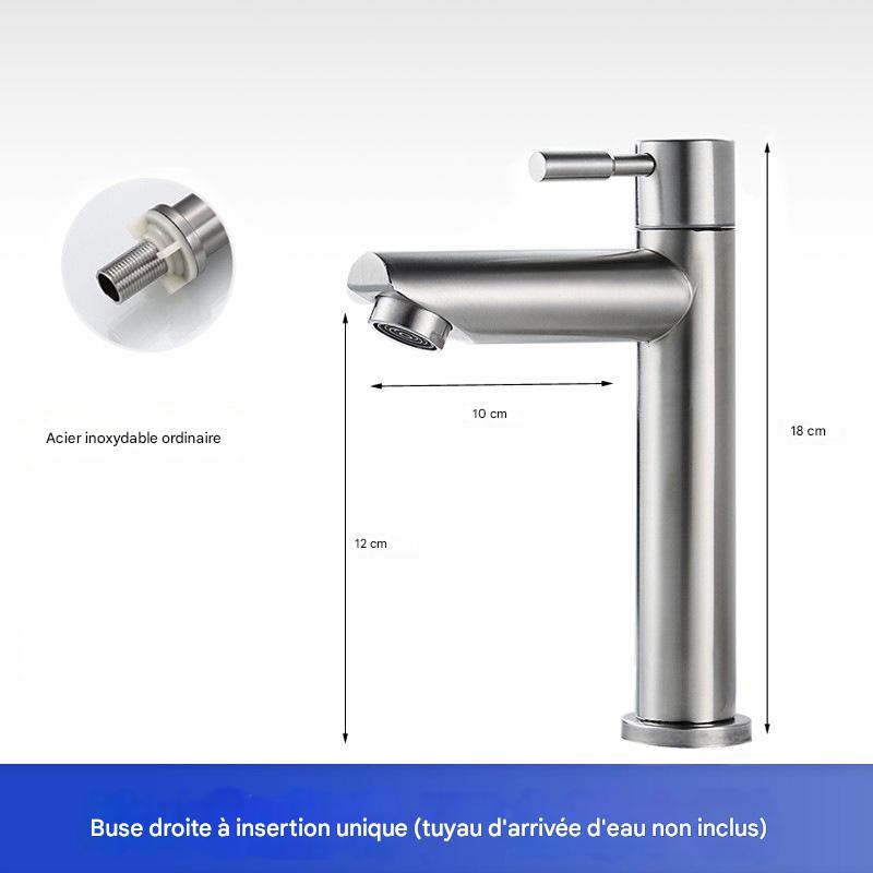 Edelstahl-Badarmatur, Einloch-Kaltwasserhahn, modernes gebürstetes Design, einfache Installation, langlebig