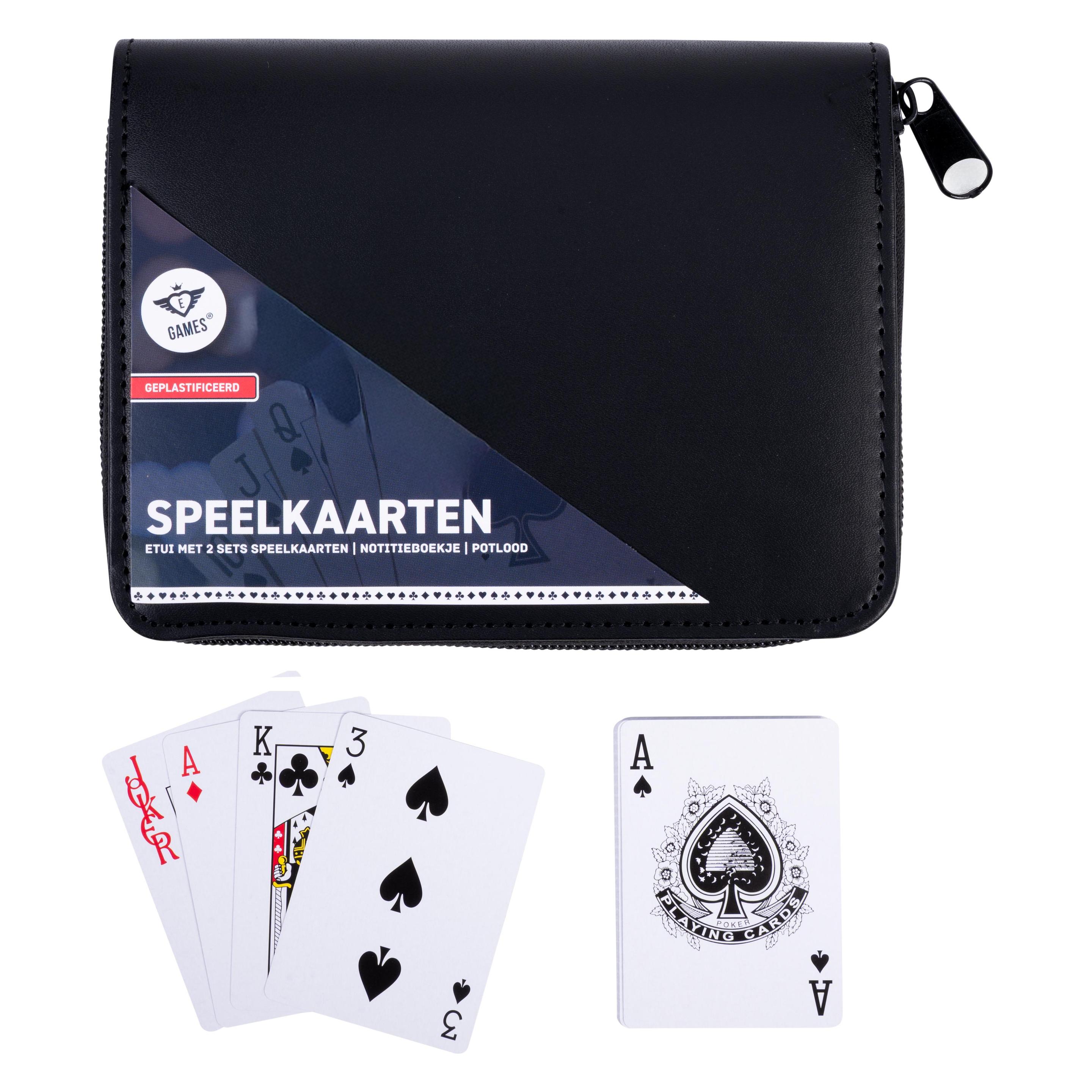 Longfield Luxus-PU-Etui mit 2 Spielkartensets, Notizblock und Bleistift (390120)