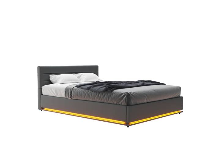 Lederbett LED STARDUST 140 x 200 cm grau