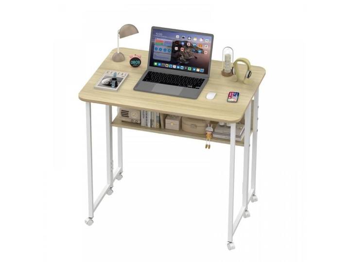 KEDIA Bureau Pliant avec Roulettes Bureau D'ordinateur Pliable Érable Blanc Style Vintage Adapté à une Utilisation en Intérieur