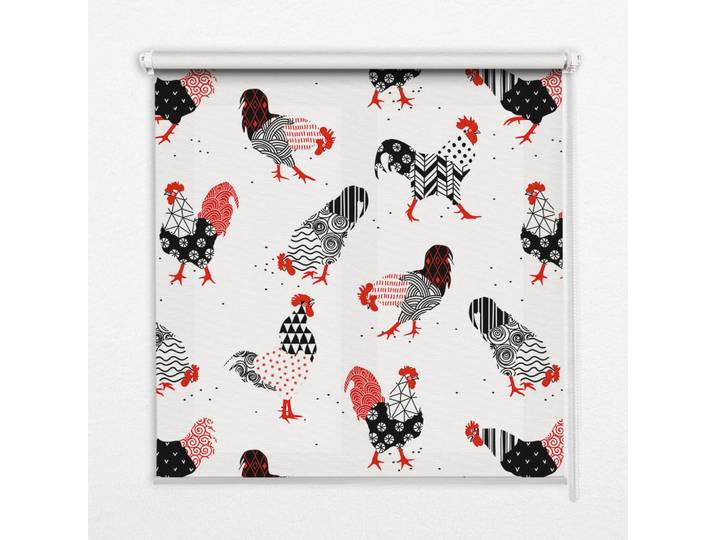 Tulup Innenrollo - Fensterrollo - Rollo - 100x100 cm - Hähne, Rot, Kunststoff, Quadratisch, 100x100x0.5 cm, Heimtextilien, Vorhänge, Rollos