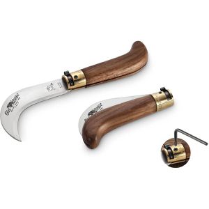 Old-Bear Gartenmesser Hook, 01OB015, Gartenhippe, 8,8 cm Edelstahlklinge, brauner Holzgriff, klappbar