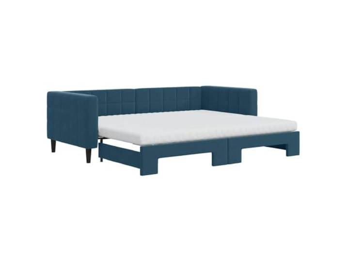 Makastle Tagesbett Ausziehbar Blau Samt 90x200 cm mit Matratzen Holz-Metall-Rahmen