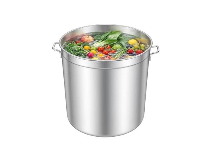 Steeviuzj 50L Suppentopf Edelstahl, kochtopf groß mit Korb & Deckel & Griff, Gastronomie Kochgeschirr-Saucen topf für Restaurants, Chip Shops, Buffets, Hotels (49,5T x 49,5B x 50H)