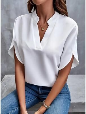 Youfap Market Women Fashion V neck Half Sleeve Shirts, Summer Casual Blouse, Office Elegant Loose Blusas Tops white xl