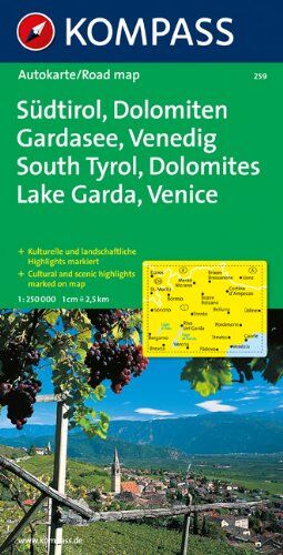 Südtirol - Dolomiten - Gardasee - Venedig 1 : 250 000: Kulturelle und landschaftliche Highlights markiert / Cultural and scenic highlights marked on map - Preis vom 09.10.2026 07:28:09 h