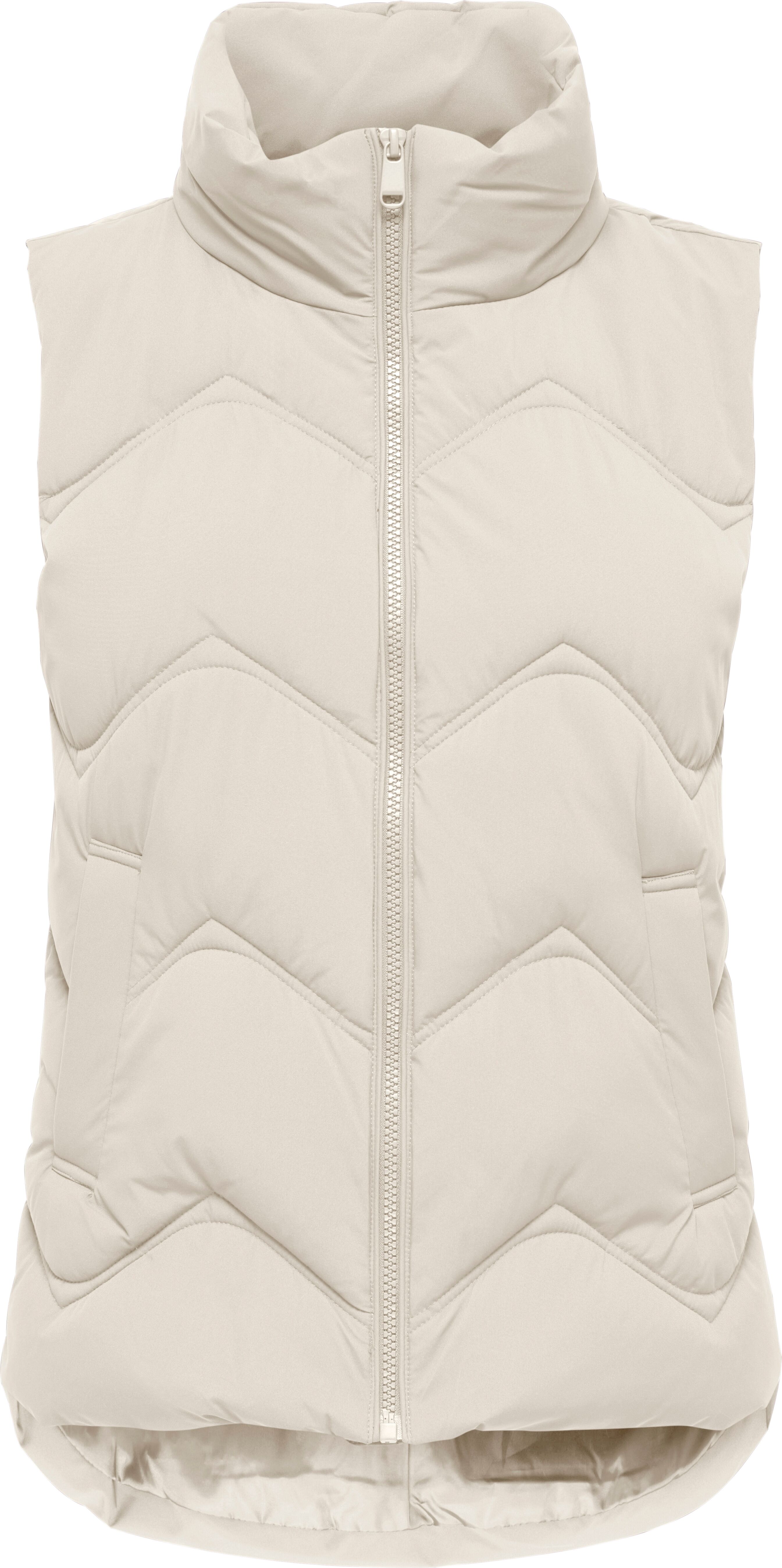 Steppweste JDY "JDYPOWER SHORT WAISTCOAT OTW HAB", Damen, Gr. S, beige (silber lining), Steppware, Obermaterial: 100% Polyester, unifarben, Po-bedeckend, Westen Steppweste, Kunstfaser silber lining S