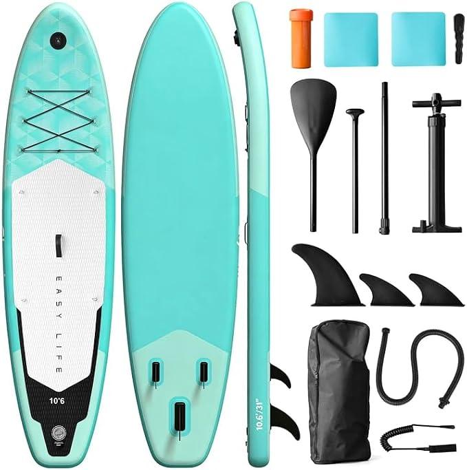 Inflatable Stand Up Paddle Board 320cm,SUP Board Set mit Zubehör, UV-beständig, hohe Stabilität bis 200kg, mit Pumpe, Rucksack & Paddel, für Anfänger & Fortgeschrittene