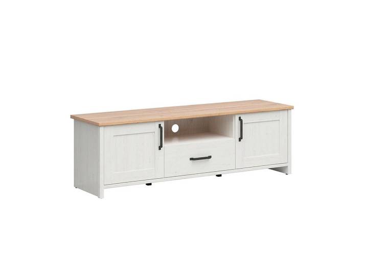 Petits-meubles Tv-Möbel Aksel Weiß und Holz, Holzwerkstoff, 1 Schubladen, 160x51x44 cm, Wohnzimmer, TV Möbel, Lowboards, Lowboards stehend