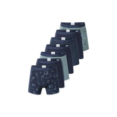 Boxershorts SCHIESSER "Boxershort 7PACK Boys Single Jersey Slips 7er Pack", Jungen, Gr. 140, bunt (dunkelblau, grün), Obermaterial: 95% Baumwolle CO. 5% Elasthan EL., Unterhosen