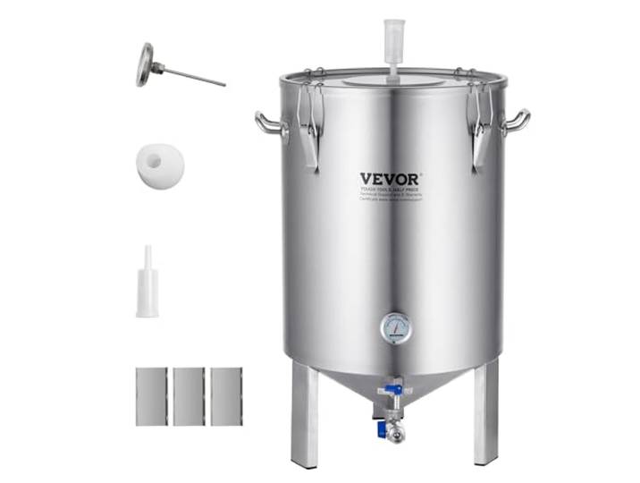 VEVOR Bierbrauanlage Bierbraugerät Kessel aus Edelstahl 60 L Bierfermenter, Braueimer-Fermenter zum Brauen, Heimbrauzubehör mit Sockel, Kessel-Suppentopf inkl. Deckel, Griff, Ventil, Zapfhahn
