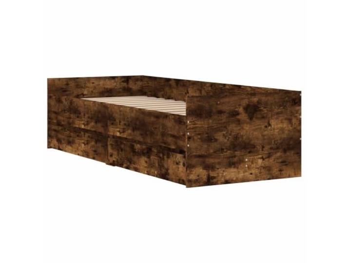 KTHLBRH Doppelbett mit Schublade, Eiche Rauch, Kiefer massiv Modernes Bettgestell, Massivholz, einfache Montage, Verwendung im Innenbereich