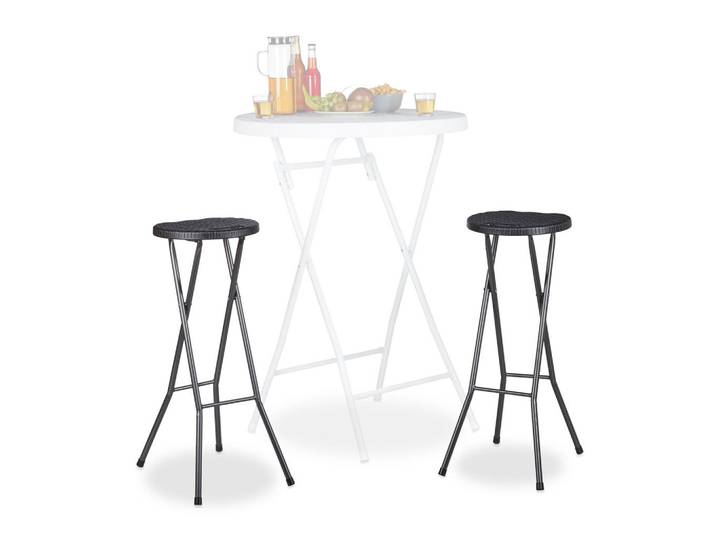 Relaxdays Barhocker Schwarz klappbar 2er-Set 80 cm, Kunststoff, Metall, 32.5x80x29 cm, Esszimmer, Barmöbel, Barhocker