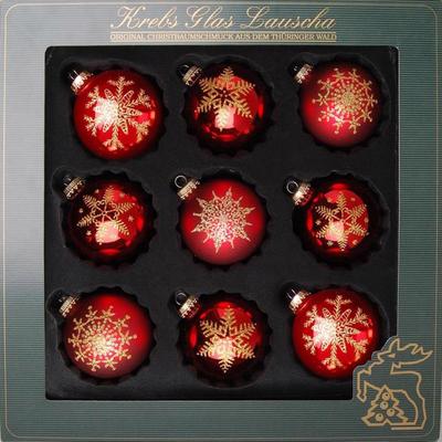Weihnachtsbaumkugel KREBS GLAS LAUSCHA "Schneeflocke, Weihnachtsdeko rot, Christbaumschmuck", gold (rot, goldfarben), Ø:8cm, Glas, Weihnachtsbaumkugeln, hochwertige Christbaumkugeln aus Glas, mundgeblasen, rot