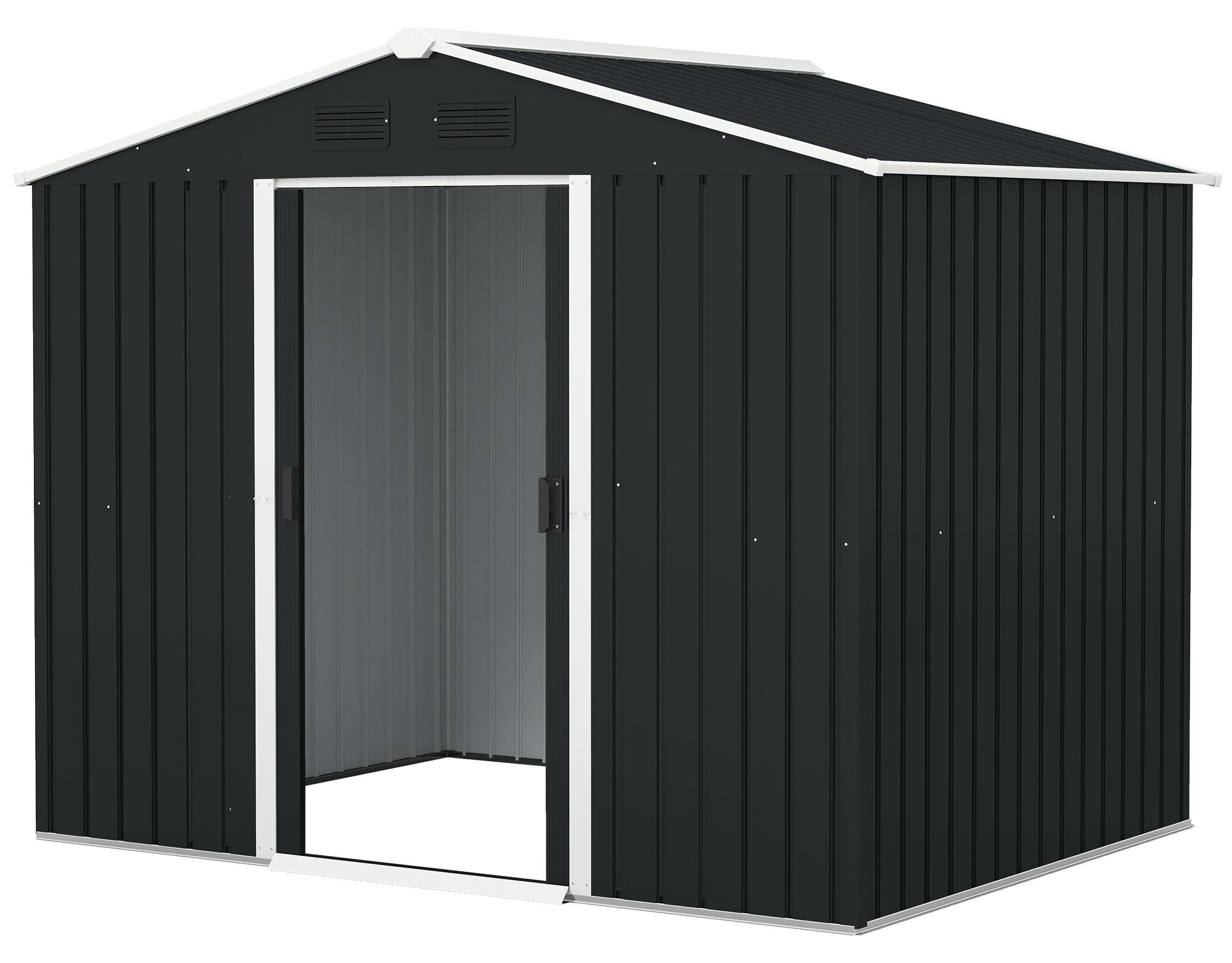 3,6 m2 gro?er, verzinkter Stahl-Gartenschuppen mit Belš¹ftung, Schr?gdach, abschlie?barer Doppelschiebetš¹r, 236 x 174 x 190 cm, dunkelgrau