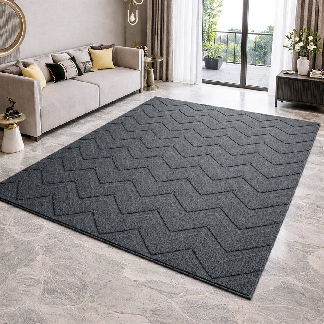 17 Stories Geometric Shapes Shaggy Washable Area Rug Grey 200x290cm