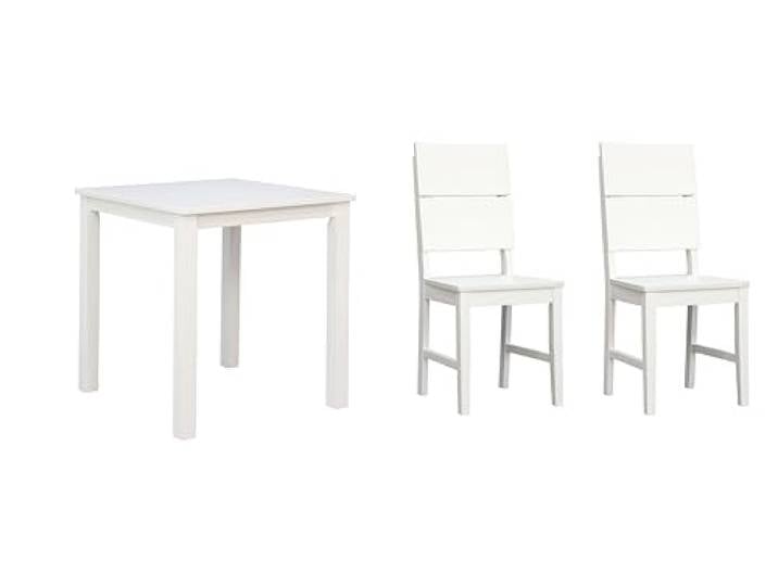 Woodroom Kota Esstisch Set 3-teilig – Massivholz Tisch 70x70 cm + mit 2 Stühlen – Weiß lackiert, pflegeleicht, Schlichtes Design für Küche & Esszimmer