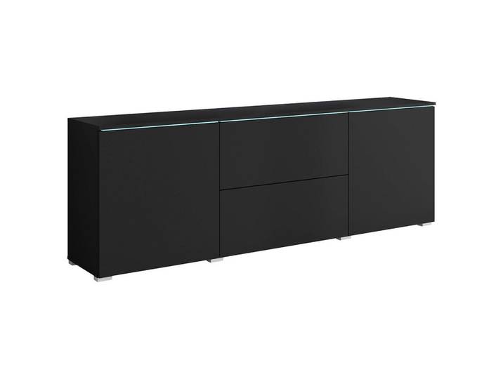 P & B Lowboard, Schwarz, Kunststoff, 4 Fächer, 2 Schublade(n) Schubladen, 180x61.8x34.5 cm, Fsc, stehend, Beleuchtung, Wohnzimmer, TV Möbel, Lowboards, Lowboards stehend