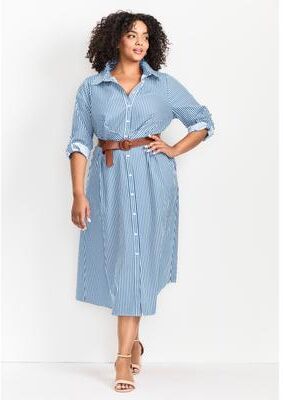 Plus Size Women's Leona Stripe Shirtdress With Belt by Avenue in Blue White (Size 22/24)