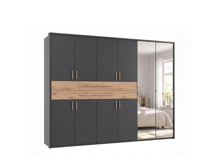 Drehtürenschrank Kleiderschrank 273 cm Grafit Passepartout Spiegel Eiche Artisan / 22652