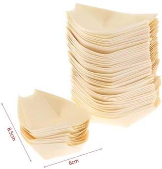 Inspired Finds 50 Piece Disposable Wooden Boat Plate Set Pine Wood Sushi Trays For Serving Snacks And Desserts 3in