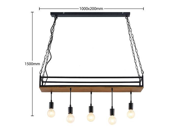 Suspension Kirista 5 Wood/Black - Lindby - Salon / séjour - Vintage / rétro - Métal - Multi-ampoules