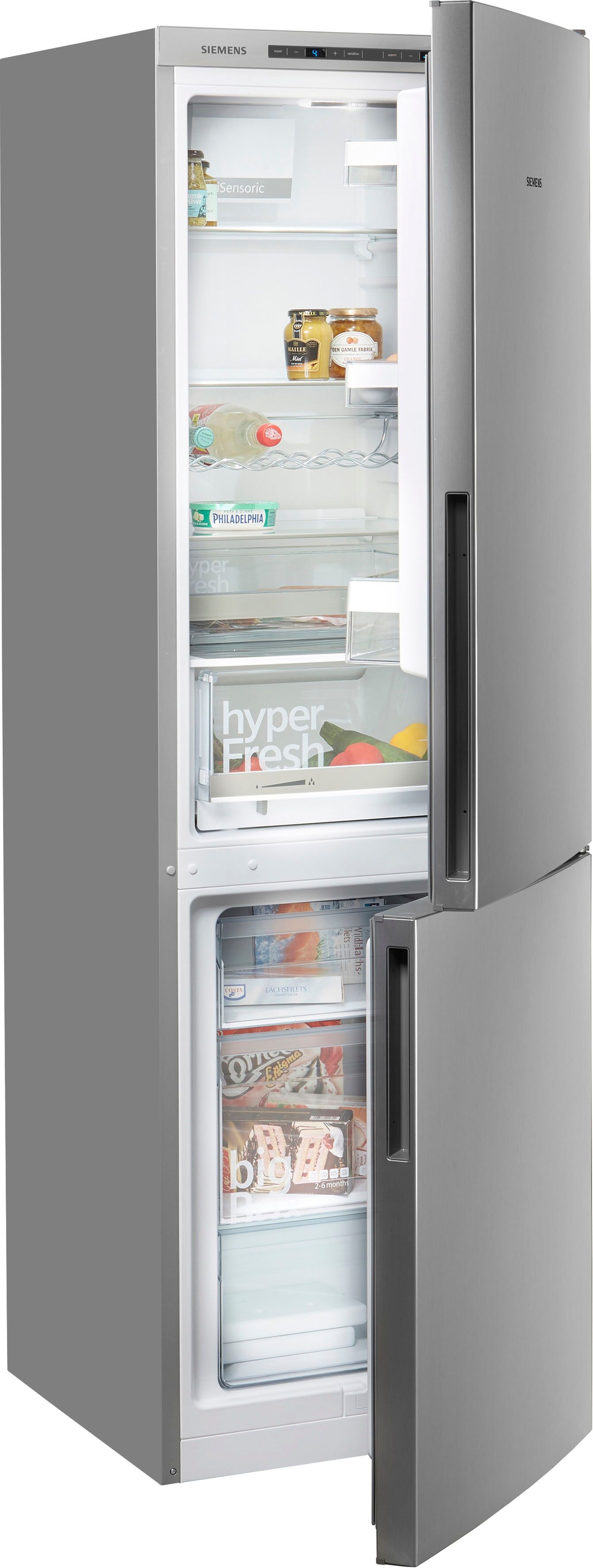 Siemens Kühl-/Gefrierkombination "KG36EALCA", Energieeffizienz: C, silber (edelstahl, look), Rechtsanschlag, Kühlschränke, lowFrost, hyperFresh Schubladen, bigBox, LED-Licht, Flaschenregal, Kühl-/Gefrierkombination