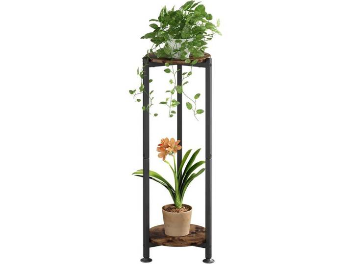 Support Plantes Métal Carré 2 Étages Porte-Pots Moderne Noir pour Salon Balcon et Jardin