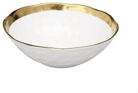 "Alice Pazkus 6""D Gold White Porcelain Bowl With Gold Rim"