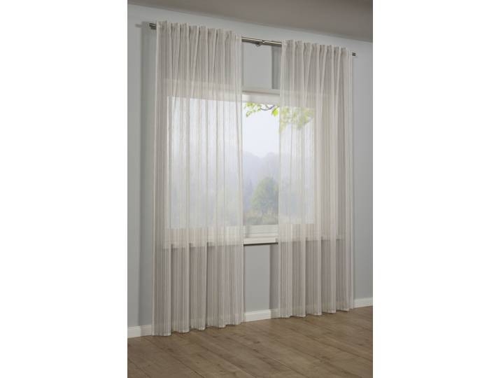 Gardine SEHLBACH Schal Effektgarn Voile Gr. 1, beige, B:140cm H:245cm, Polyester, Gardinen, Gardine, mit Gardinenband und verdeckten Schlaufen