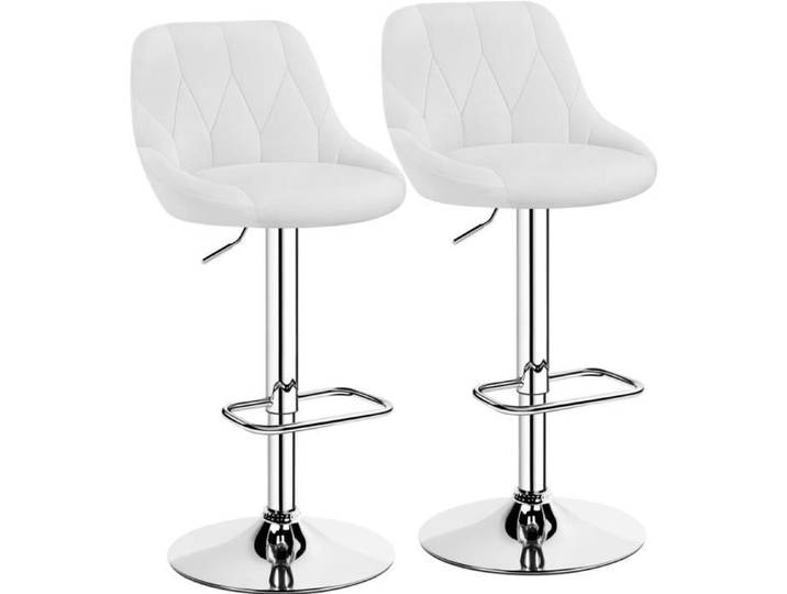 Tabourets de Bar en Similicuir Hauteur Réglable - YAHEETECH - Lot de 2 - Blanc - Pivotante - Repose-pied