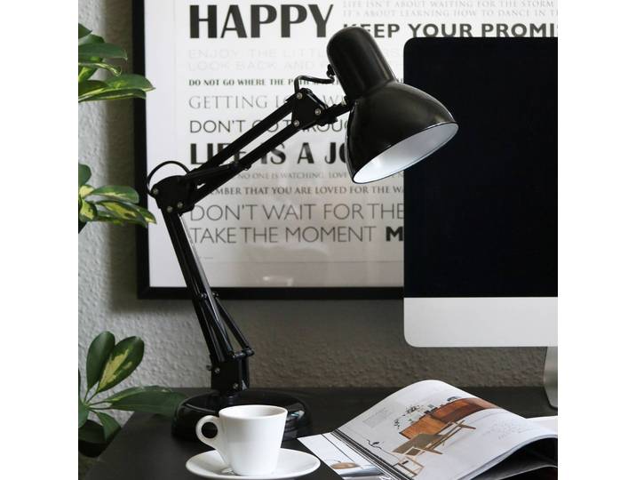 B.K. Licht Schreibtischlampe Hera, schwarz, für Arbeitszimmer / Büro, Metall, Tischlampe