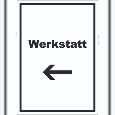 HB-Druck Werkstatt Aufkleber mit Text Richtungspfeil links Handwerk Reparatur hochkant A0 (841x1189mm)