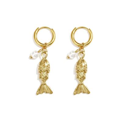 Paar Ohrhänger ADELIA´S "LIVAYA", Damen, Gr. Damen, Edelstahl, gold (goldfarben), Ohrringe, Trendig mit Fischanhängern und weißen Kunstperlen