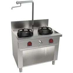 EURAST - Gekühltes wok mit 2 gasbrennern auf stütze, 1 wassersäule - 1000x700x850 mm - 35 Kw - 32107CK5