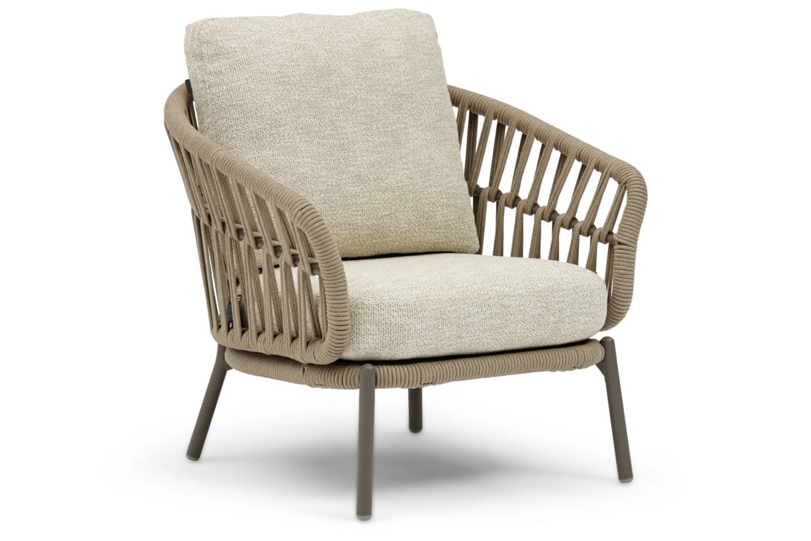 Coco Viento moderne lounge tuinstoel in beige rattan en textiel