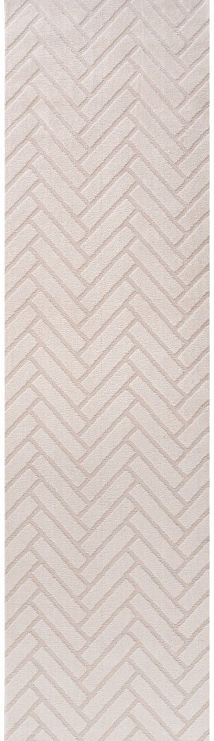 THE RUGS Loft Modern Chevron Living Room Area Rug and Runner Soft Pile Ivory Runner 80 x 300 cm