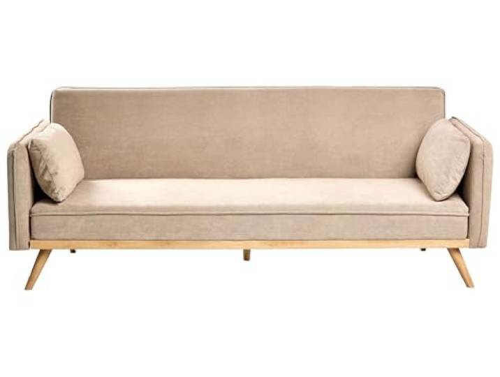 Beliani 3-Sitzer Sofa Stoffbezug Hellbraun Schlaffunktion Dekokissen Schlafsofa Asaa