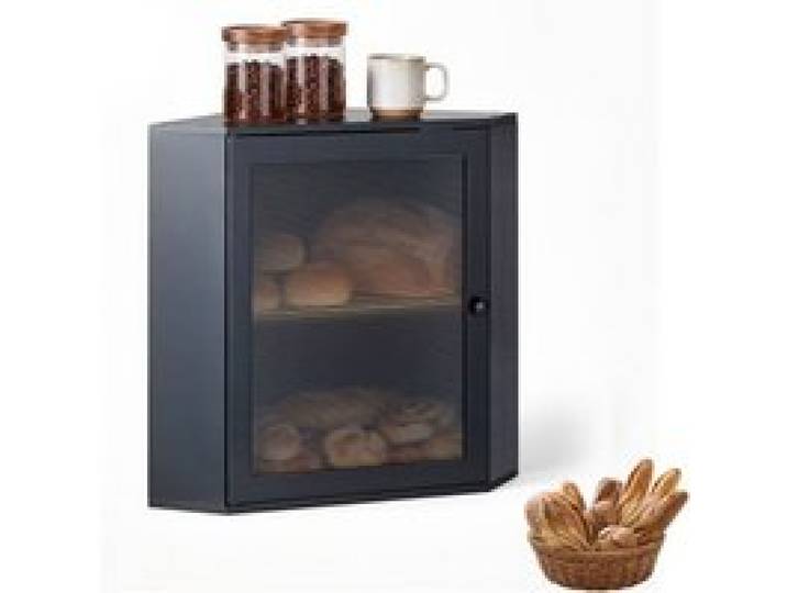 VEVOR Eck-Brotkasten Acrylfenster Brotbox 321x321x427 mm Bambusholz Schwarz Ideal für Bagels, Muffins & Selbstgebackenes Brot, Magnetverschluss & 3-Stufig Höhenverstellbarer Einlegeboden, Belüftet