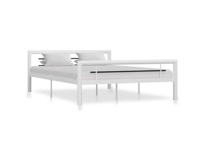 July Sale - BEST Cadre de lit Blanc et noir Métal 160 x 200 cm(POIDS:26.1) 5623