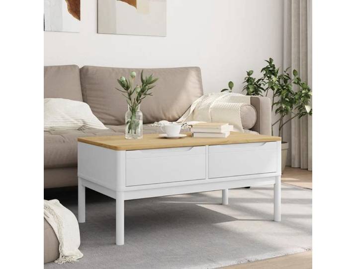 （Blanc）1X Table basse table de salon table d'appoint FLORO blanc 99x55 5x45cm bois massif de pin sfj30806712