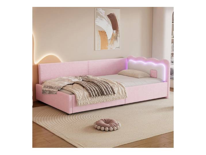 Merax Daybett (1 tlg), Tagesbett 90x200cm mit LED, Sofabett Schlafsofa aus Vliesimitat