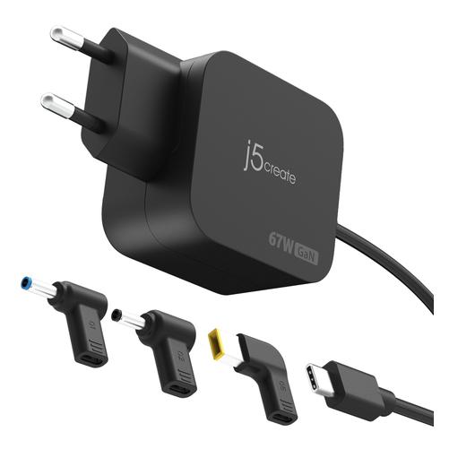 j5Create JUP1565DCE3A-EN GaN-PD-USB-C-Mini-Ladegerät mit 67 Watt und 3 EU-konformen DC-Steckverbindertypen (67 W, 1 Port) (JUP1565DCE3A-EN)