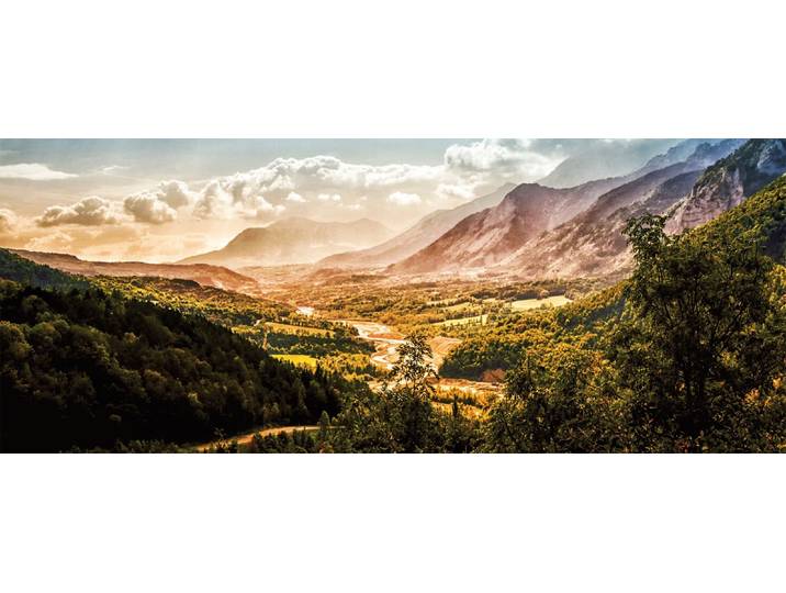 Glasbild BÖNNINGHOFF BERGE LANDSCHAFT 50x125 cm – Wanddeko modern , grün (farbe bild(er): weiß, blau, grau, grün), B:50cm H:125cm T:2cm, Glas, Papier, Bilder, Glasbild, rahmenlose Glasoptik mit brillanter Farbwiedergabe