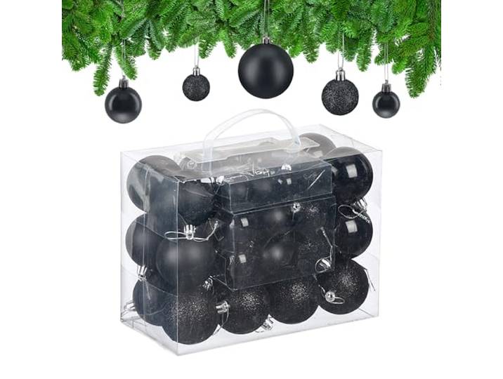 Relaxdays Boule de Noël\, lot Pratique de 50\, en Plastique\, pour décorer Votre Sapin comme il se Doit\, Noire