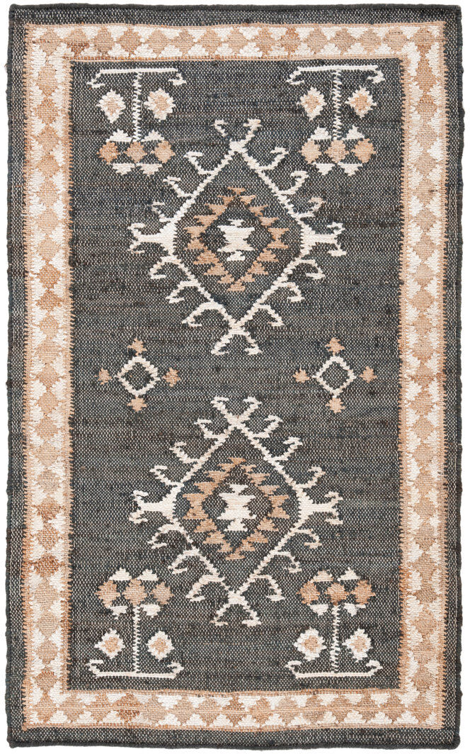 Natur Pur Kilim Southwestern Area Rug In Black / Ivory Ivory;Black Square 91 cm