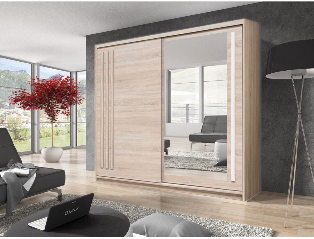 Hykkon Barnabas 2 Door Wardrobe Sonoma Oak 216cm H X 200cm W X 59cm D